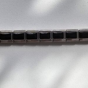 Silver Tone and Black Link Italian Charm Bracelet